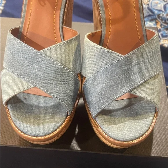 Coach Denim and Tan Cork Wedges - Picture 6 of 8